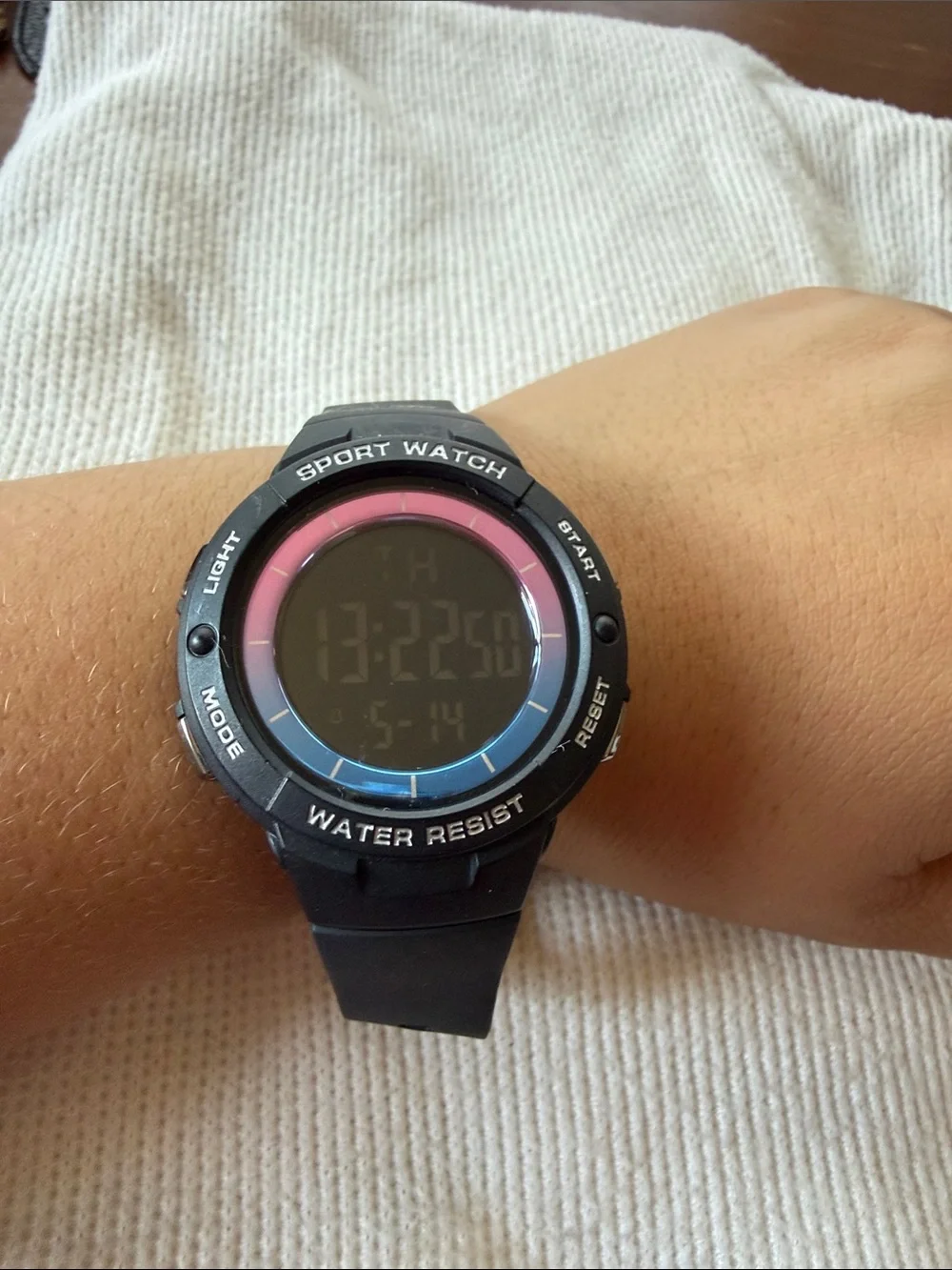 Sport Watch Digital Water-Resistant Black with Pink Accent